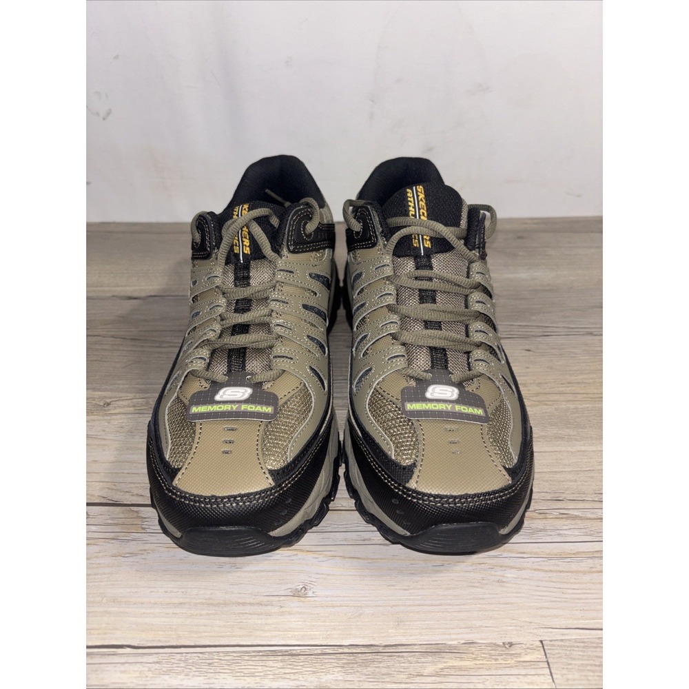 Mens 10 Skechers After Burn Memory Foam Lace-Up Sneaker Pebble / Black NEW - Picture 3 of 11